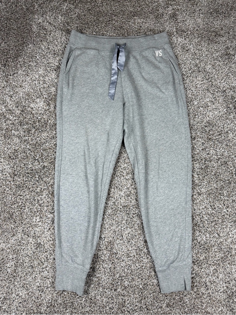 Sz Medium Women’s Victorias Secret Cuffed Lounge Sweatpants Gray Satin Ribbon